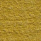 Mustard yellow fabric swatch displaying a dense, granular texture with small, rounded elements and silver linear threads, woven construction.